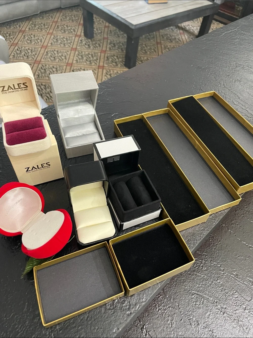 Zales Cream & Silver Jewelry Box and 6 Assorted boxes.